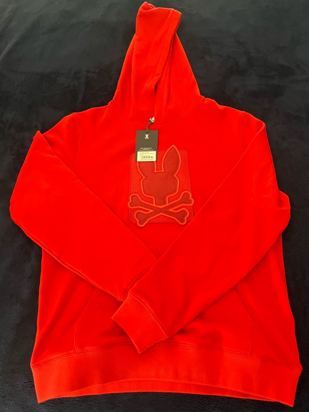 Psycho Bunny Red Crewneck Hoodie with Embroidered Bunny-and-Bones